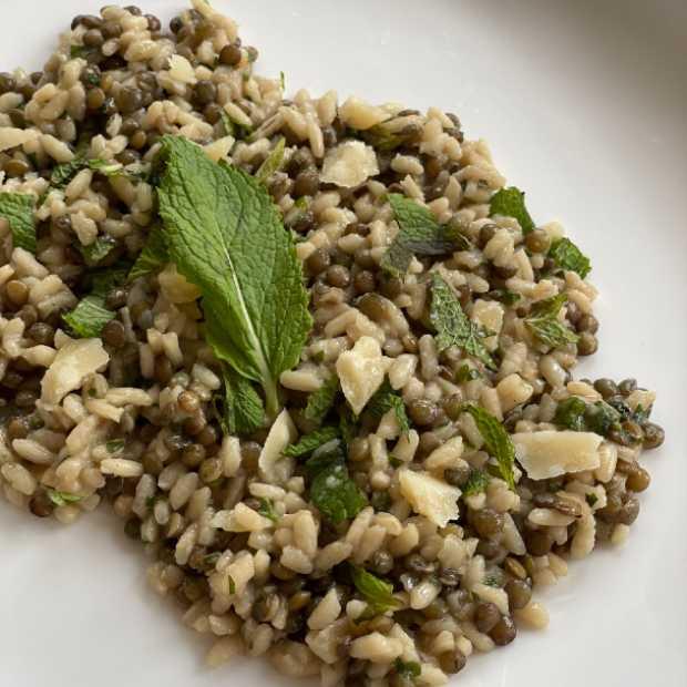 Risotto aux lentilles vertes à la menthe, riz