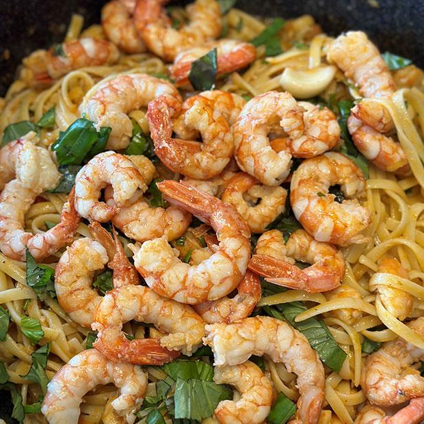 Poêlée de gambas & linguine