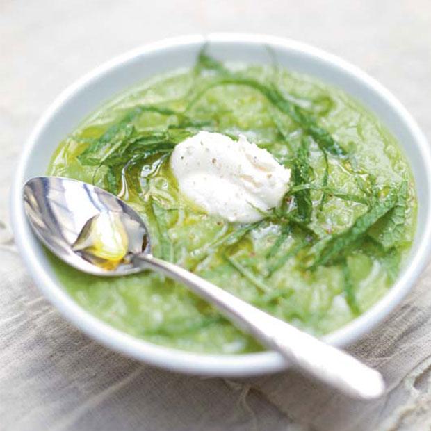 Velouté glacé de courgette, ricotta et verveine