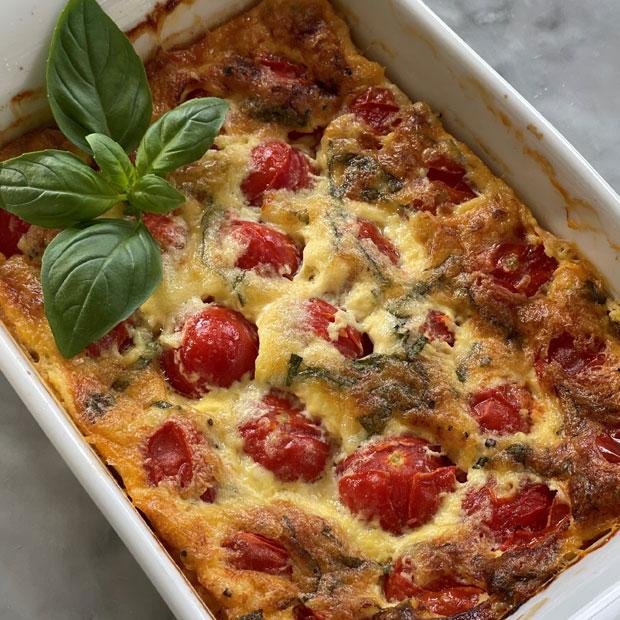 Clafoutis de tomates cerises au gorgonzola