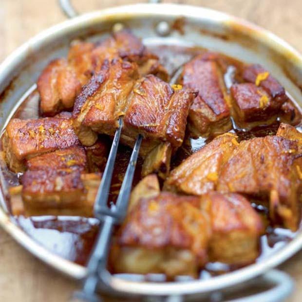 Poitrine de veau laquée aux agrumes et aligot