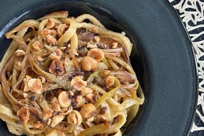 Tagliatelles aux poireaux, érable et sel gris