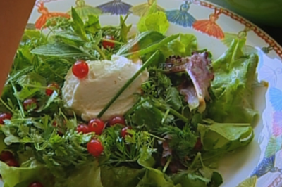 Salade d'herbes aux petits chèvres battus