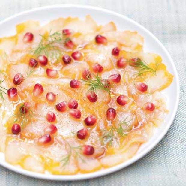 Carpaccio de Haddock à la grenade Carpaccio de Haddock à la grenade