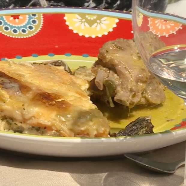 Chevreau à l’ail des ours et gratin de ravioles aux légumes d’Angélique Chevreau à l’ail des ours et gratin de ravioles aux légumes d’Angélique