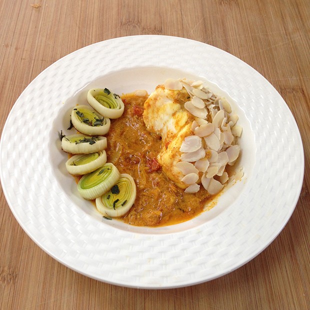 Curry de lotte aux poireaux et aux amandes Curry de lotte aux poireaux et aux amandes
