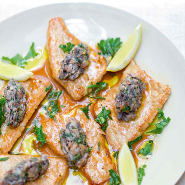 Scaloppine al limone, quenelles de champignons Scaloppine al limone, quenelles de champignons